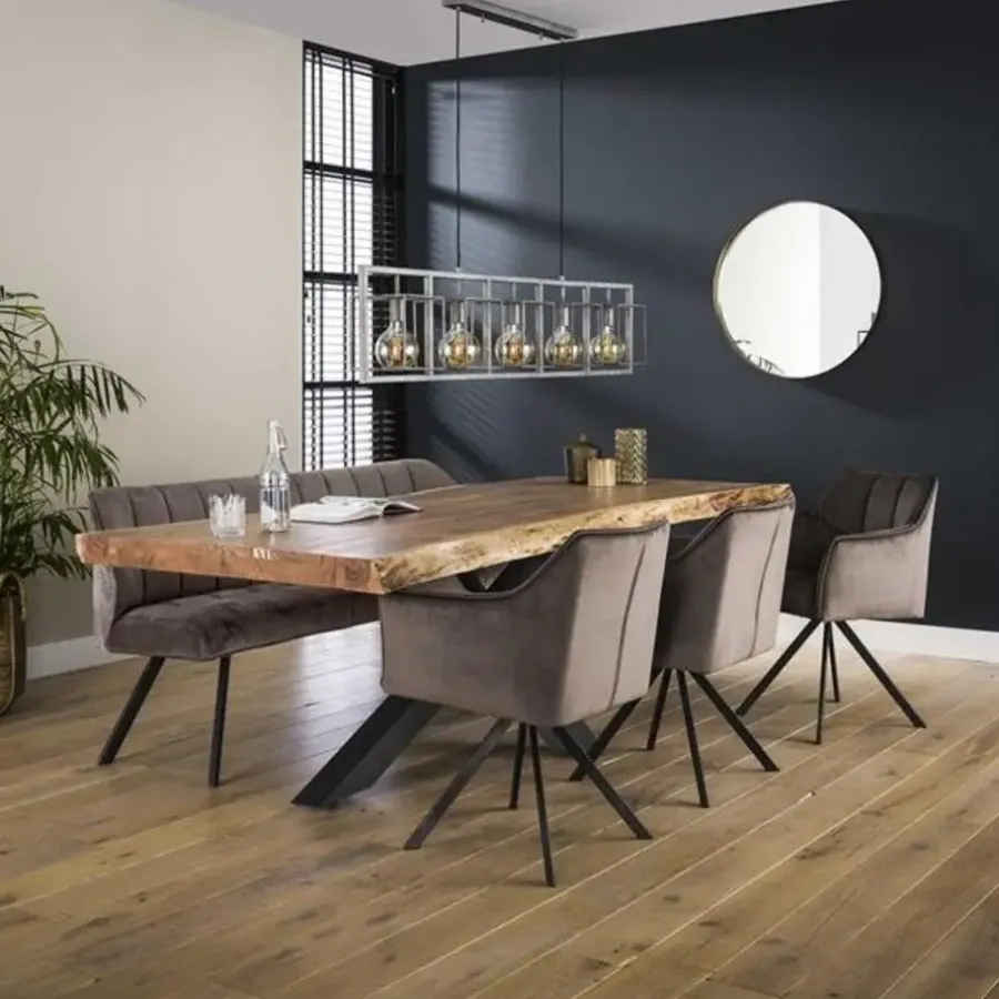 Emob Eetkamerbank Rilla 180cm velours - antraciet