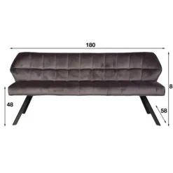 Emob Eetkamerbank Rilla 180cm velours - antraciet