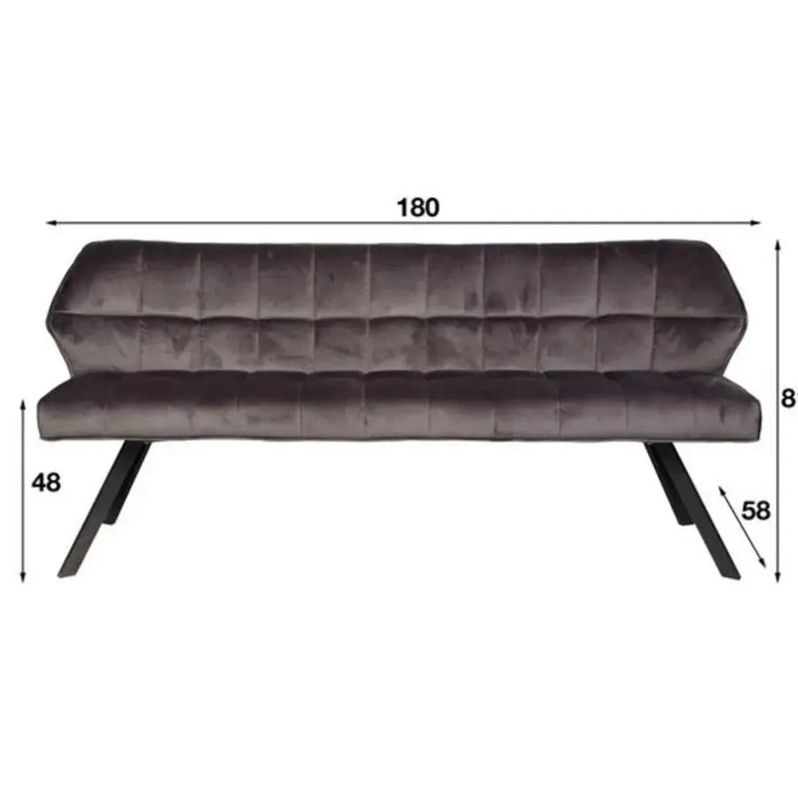 Emob Eetkamerbank Rilla 180cm velours - antraciet