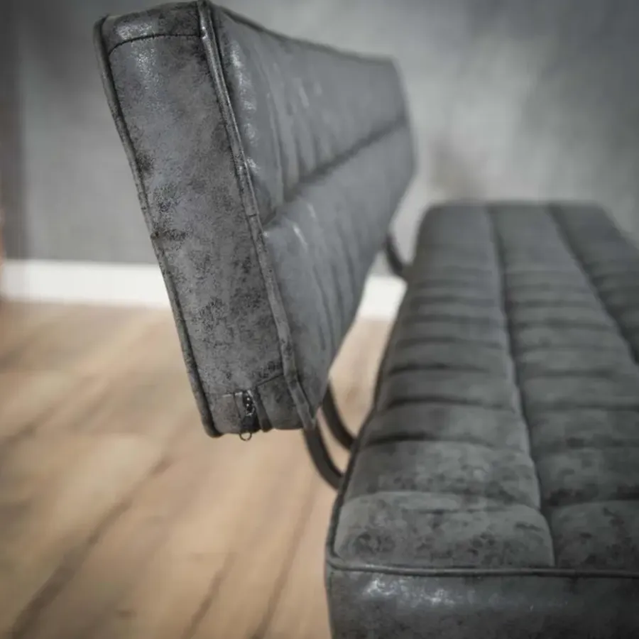 Giga Living Eetkamerbank Zwart Kunstleer - 180cm - Kruisstiksel