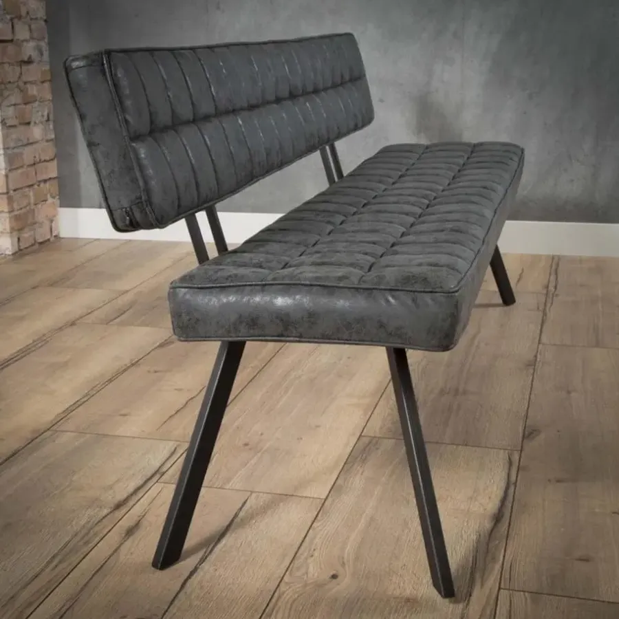 Giga Living Eetkamerbank Zwart Kunstleer - 180cm - Kruisstiksel