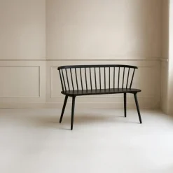 Eetkamerbanken-Fjôrd Eetkamerbank Zwart Rubberhout - 120x49x77cm - Bobby