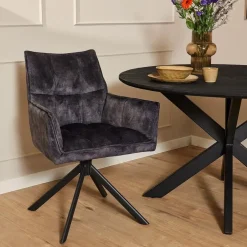 Eetkamerstoelen-StarFurn Eetkamerstoel Antraciet Velvet - Draaibaar - Dani - Set van 2