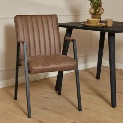 Eetkamerstoelen-StarFurn Eetkamerstoel Bruin - Incl. Armleuning - Tivoli