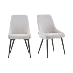 Eetkamerstoelen-Furnihaus Eetkamerstoel Oscar Beige Boucle Set van 2