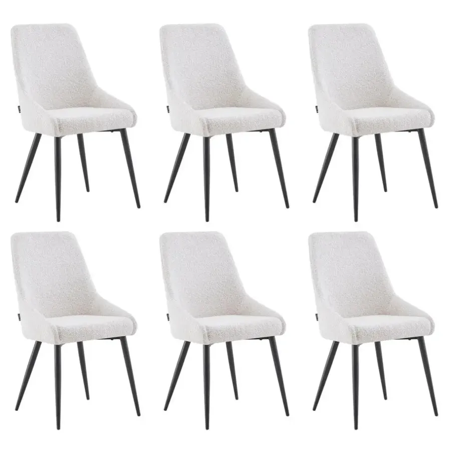 Eetkamerstoelen-Furnihaus Eetkamerstoel Oscar Beige Boucle Set van 6