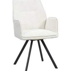 Eetkamerstoelen-Leen Bakker Eetkamerstoel Raffy met armleuning - stof - crème