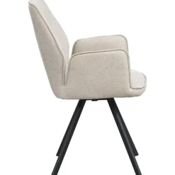 Eetkamerstoelen-Leen Bakker Eetkamerstoel Raffy met armleuning - stof - beige