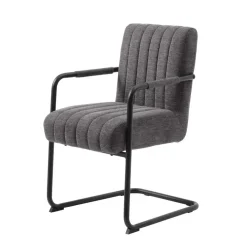 Eetkamerstoelen-Giga Living Eetkamerstoel Stof Donkergrijs - Incl. Armleuning - Trout - Set van 2