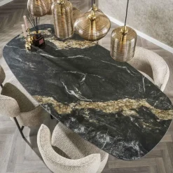 Giga Living Eettafel - Deens Ovaal 180cm - Zwart Keramiek - Ceramic Fossil