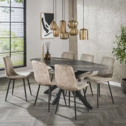Giga Living Eettafel - Deens Ovaal 180cm - Zwart Keramiek - Ceramic Fossil