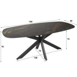 Giga Living Eettafel - Deens Ovaal 180cm - Zwart Keramiek - Ceramic Fossil