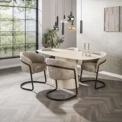 Ovale Eettafels-Giga Living Eettafel Deens Ovaal - Travertin - 180x90x76cm - Centro