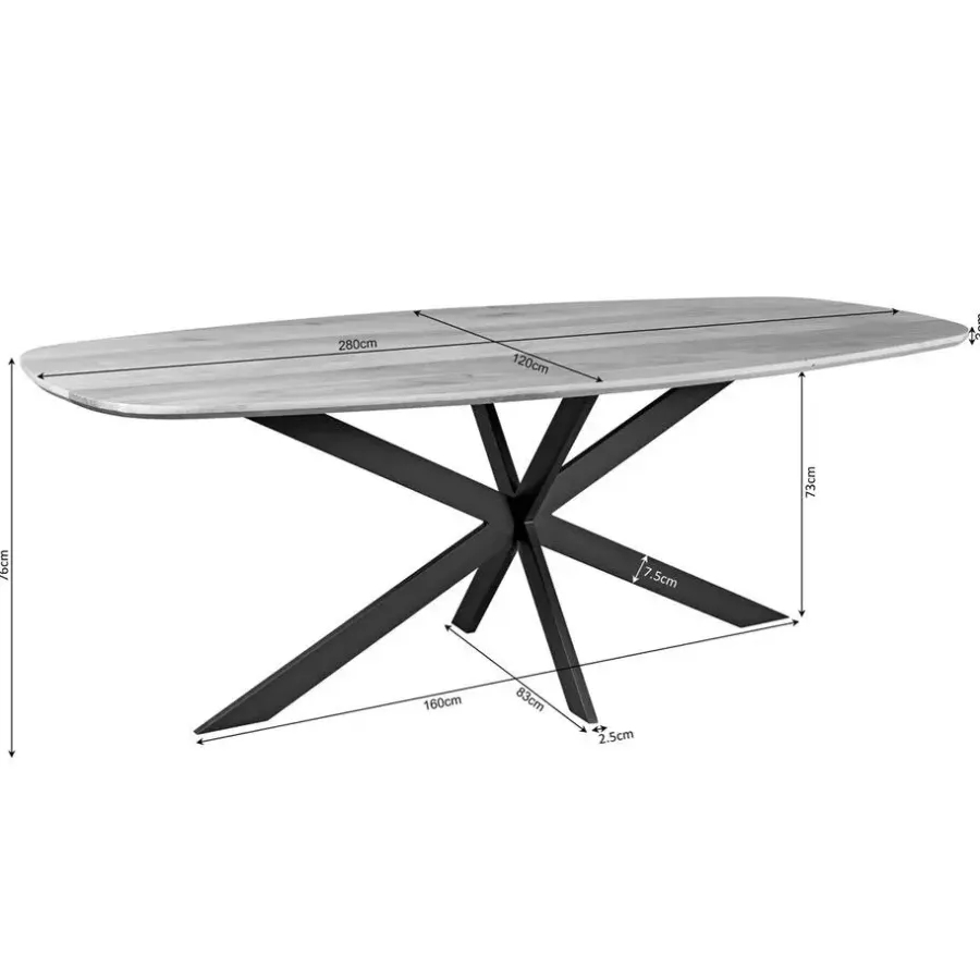 Houten Eettafels|Ovale Eettafels-StarFurn Eettafel Deens Ovaal Bruin Hout - 280x120x76cm - Ferris