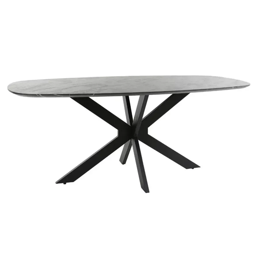 Ovale Eettafels-Giga Living Eettafel Deens Ovaal 180cm - Zwart Marmerlook - 4-6 Personen