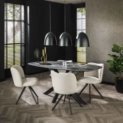 Ovale Eettafels-Giga Living Eettafel Deens Ovaal 180cm - Zwart Marmerlook - 4-6 Personen