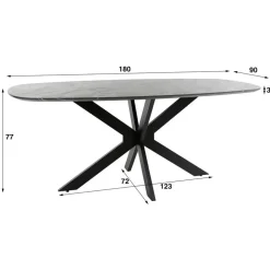 Ovale Eettafels-Giga Living Eettafel Deens Ovaal 180cm - Zwart Marmerlook - 4-6 Personen