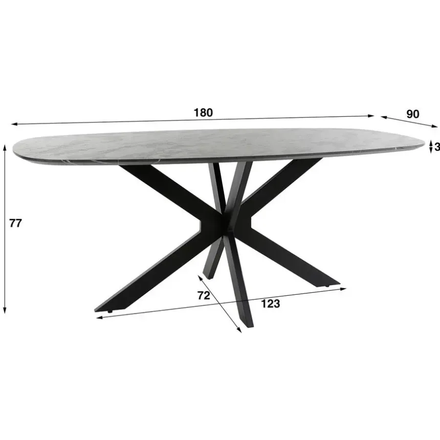 Ovale Eettafels-Giga Living Eettafel Deens Ovaal 180cm - Zwart Marmerlook - 4-6 Personen