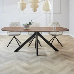 Dimehouse Eettafel deens ovaal Paris walnoot finish 200x100 cm - Hout - Bruin