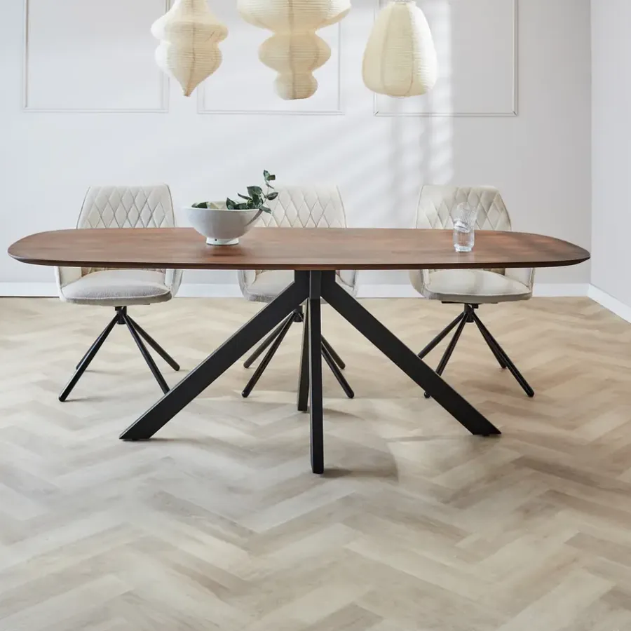 Dimehouse Eettafel deens ovaal Paris walnoot finish 200x100 cm - Hout - Bruin