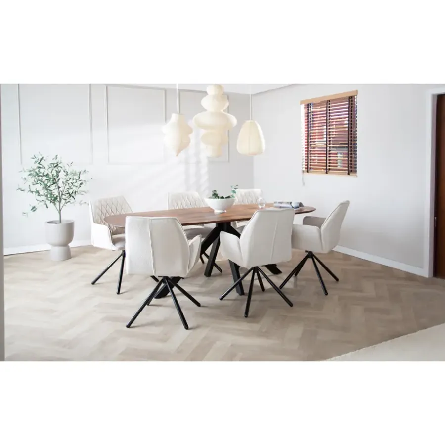 Dimehouse Eettafel deens ovaal Paris walnoot finish 200x100 cm - Hout - Bruin