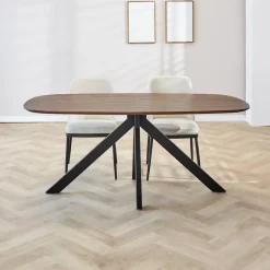 Industriële Eettafels|Houten Eettafels-Dimehouse Eettafel deens ovaal Paris walnoot finish 160x100 cm - Hout - Bruin