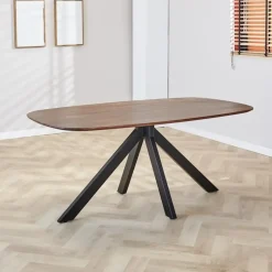 Industriële Eettafels|Houten Eettafels-Dimehouse Eettafel deens ovaal Paris walnoot finish 160x100 cm - Hout - Bruin