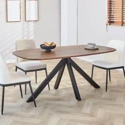 Industriële Eettafels|Houten Eettafels-Dimehouse Eettafel deens ovaal Paris walnoot finish 160x100 cm - Hout - Bruin