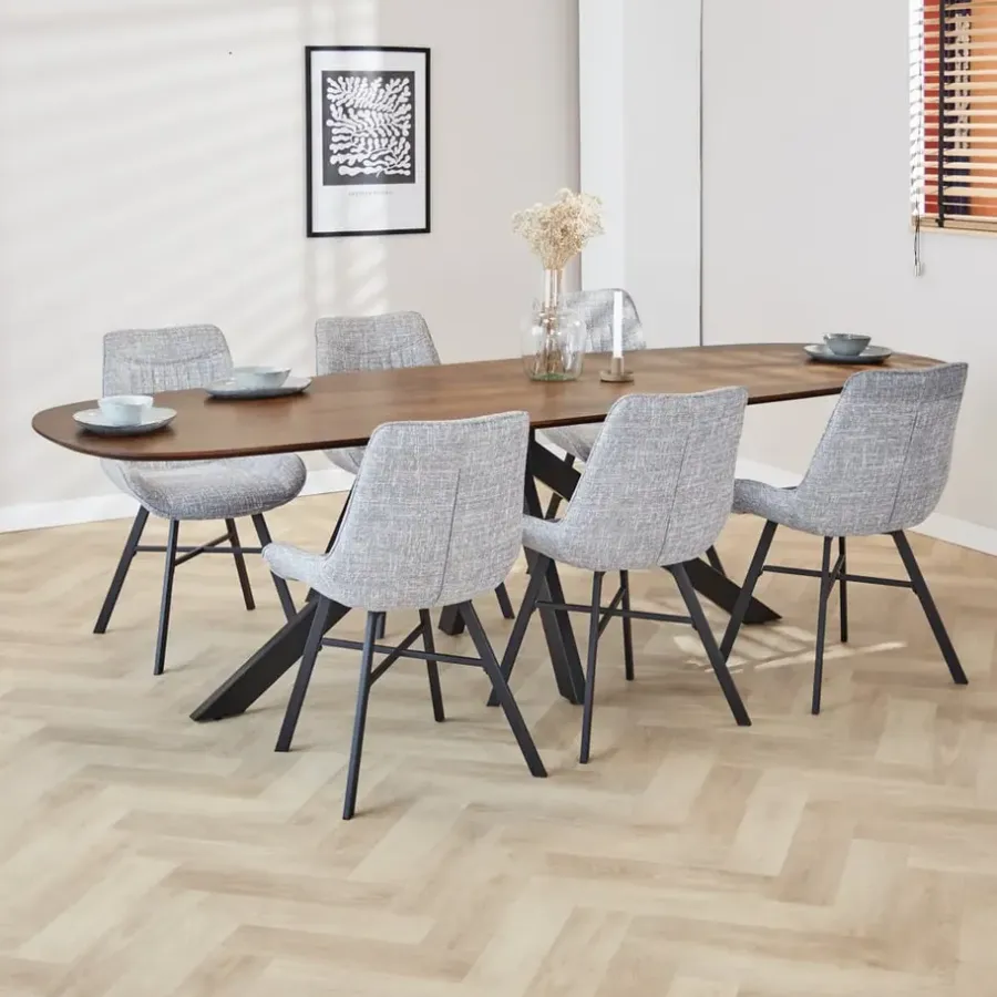 Industriële Eettafels-Dimehouse Eettafel deens ovaal Paris walnoot finish 240x100 cm - Hout - Bruin