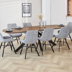 Industriële Eettafels-Dimehouse Eettafel deens ovaal Paris walnoot finish 240x100 cm - Hout - Bruin