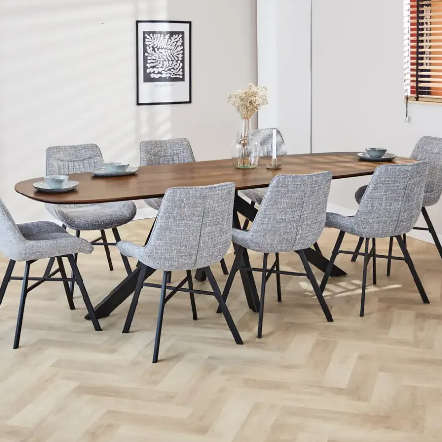 Industriële Eettafels-Dimehouse Eettafel deens ovaal Paris walnoot finish 240x100 cm - Hout - Bruin