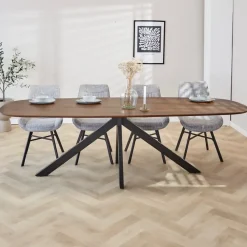 Industriële Eettafels-Dimehouse Eettafel deens ovaal Paris walnoot finish 240x100 cm - Hout - Bruin