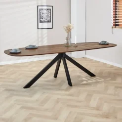 Industriële Eettafels-Dimehouse Eettafel deens ovaal Paris walnoot finish 240x100 cm - Hout - Bruin