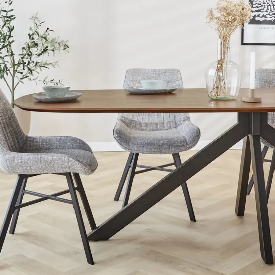 Industriële Eettafels-Dimehouse Eettafel deens ovaal Paris walnoot finish 240x100 cm - Hout - Bruin