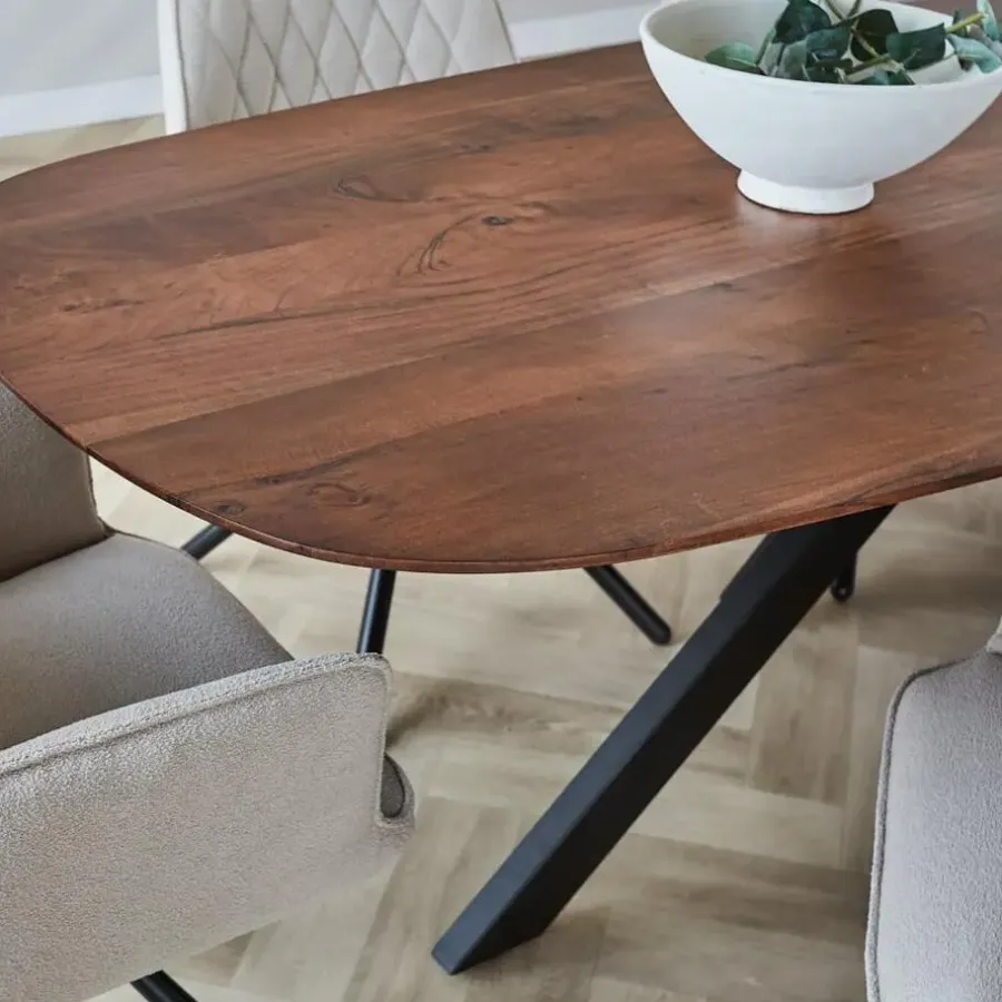 Industriële Eettafels-Dimehouse Eettafel deens ovaal Paris walnoot finish 240x100 cm - Hout - Bruin