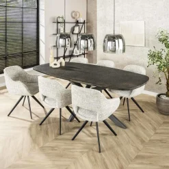 Ovale Eettafels-Giga Living Eettafel Grijs Staal - 215x105x77cm - Metallic