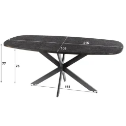 Ovale Eettafels-Giga Living Eettafel Grijs Staal - 215x105x77cm - Metallic