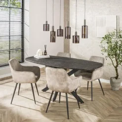 Ovale Eettafels-Giga Living Eettafel Grijs Staal - 180x90x77cm - Metallic