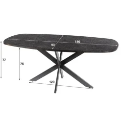 Ovale Eettafels-Giga Living Eettafel Grijs Staal - 180x90x77cm - Metallic