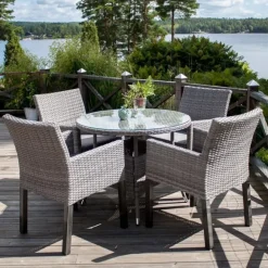 Tuintafels-Fjôrd Eettafel Grijs Wicker/Glas - Ø90x74cm - Volta