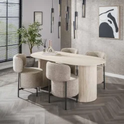 Ovale Eettafels-Giga Living Eettafel Ovaal - Travertin Beige - 180x90x77cm - Arch
