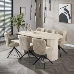 Ovale Eettafels-Giga Living Eettafel Ovaal - Travertin Beige - 180x90x77cm - Arch