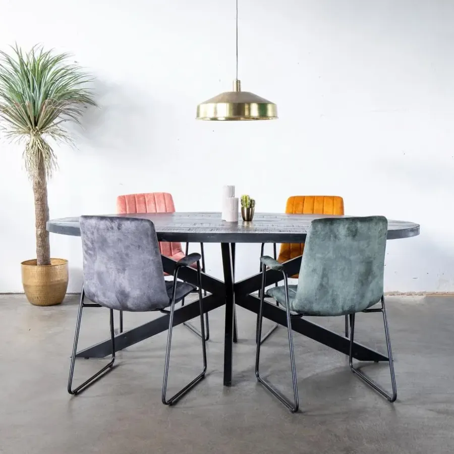 Ovale Eettafels-Giga Meubel Eettafel Ovaal 240cm - Mangohout Zwart - Matrix-Poot - Mansour