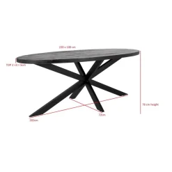 Houten Eettafels|Ovale Eettafels-Giga Meubel Eettafel Ovaal 220cm - Mangohout Zwart - Matrix-Poot - Mansour