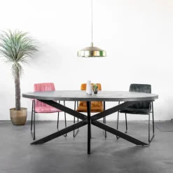 Houten Eettafels|Ovale Eettafels-Giga Meubel Eettafel Ovaal 180cm - Mangohout Zwart - Matrix-Poot - Mansour