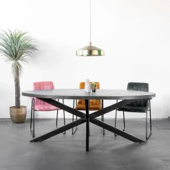 Houten Eettafels|Ovale Eettafels-Giga Meubel Eettafel Ovaal 180cm - Mangohout Zwart - Matrix-Poot - Mansour