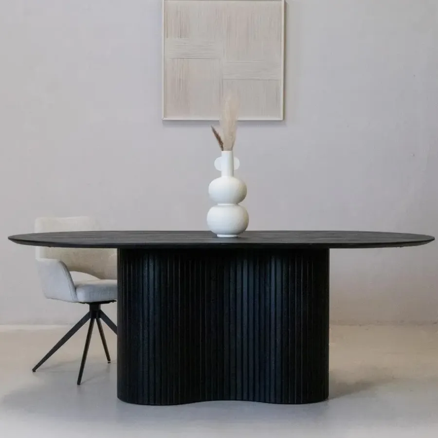 Giga Meubel Eettafel Ovaal 200cm - Zwart - Hout - Eettafel Ava