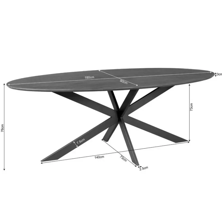 Houten Eettafels|Ovale Eettafels-StarFurn Eettafel Ovaal Naturel Hout - 180x90x76cm - Ferris