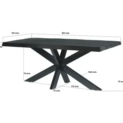 Rechthoekige Eettafels|Industriële Eettafels-Livingfurn Eettafel Rechthoek 200cm - Zwart Mangohout - 4-6 personen - Norris