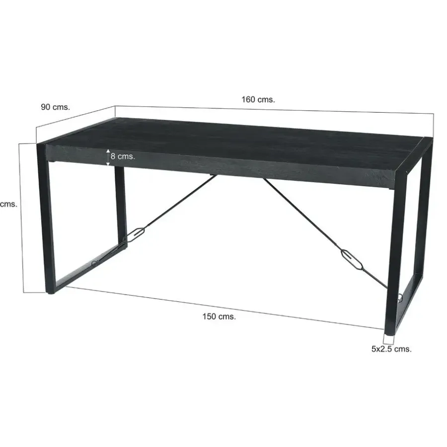 Livingfurn Eettafel Rechthoek 160cm - Zwart Mangohout - 2-4 personen - Norris